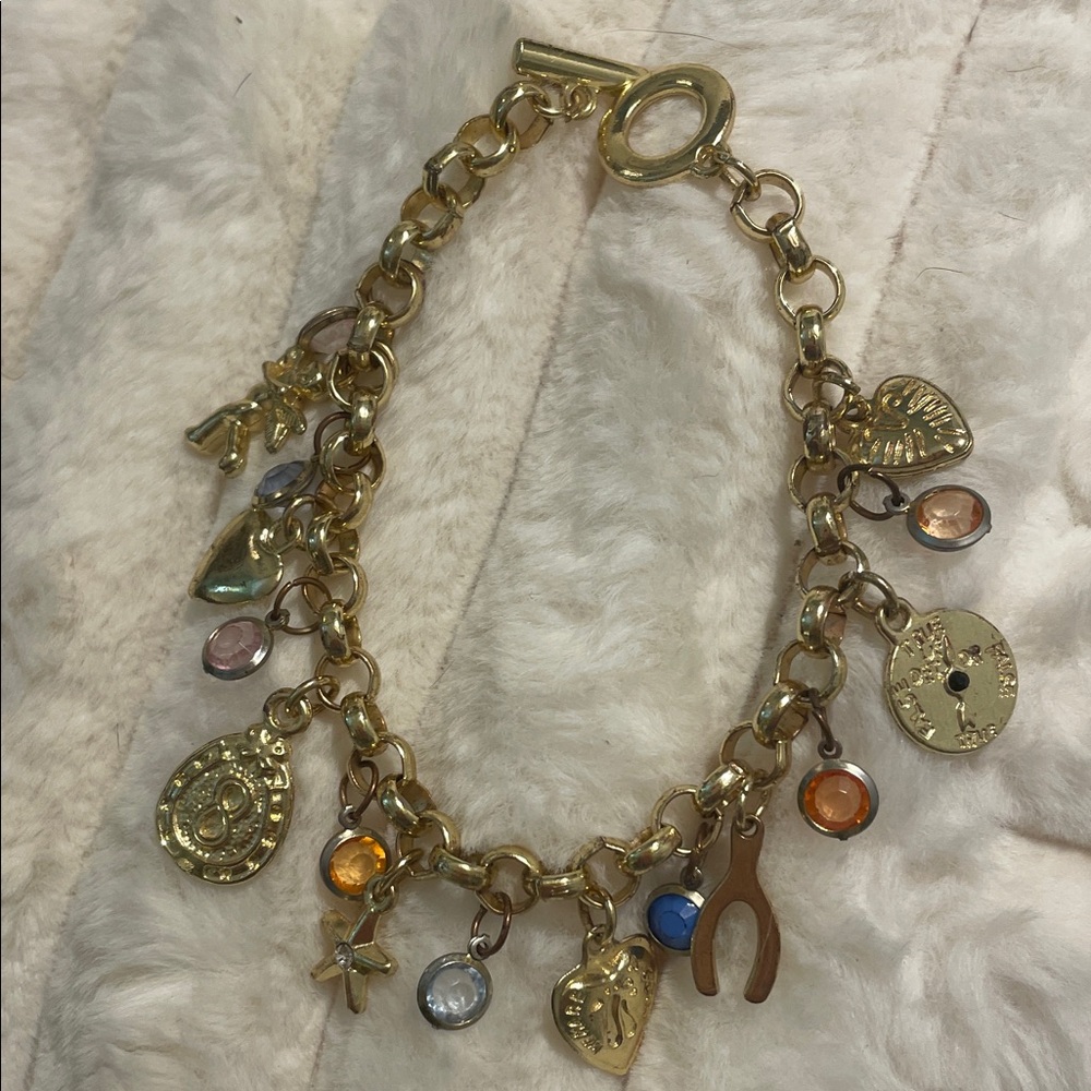 Source Unknown Gold Charm Bracelet with Colorful Accents